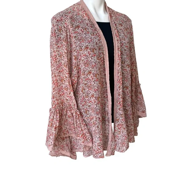 Free People Lola Printed Open Front Kimono (front tie string removed), Sz M - Picture 5 of 15